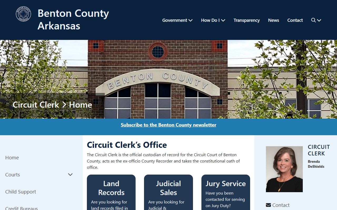 Official Benton County Circuit Clerk website showing records access and services for Rogers Arkansas divorce decrees
