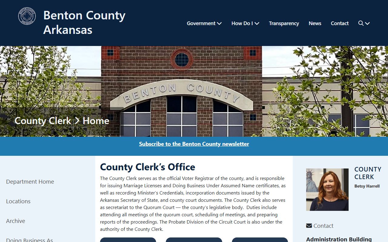 Official Benton County Clerk website showing related county records services for Rogers Arkansas residents