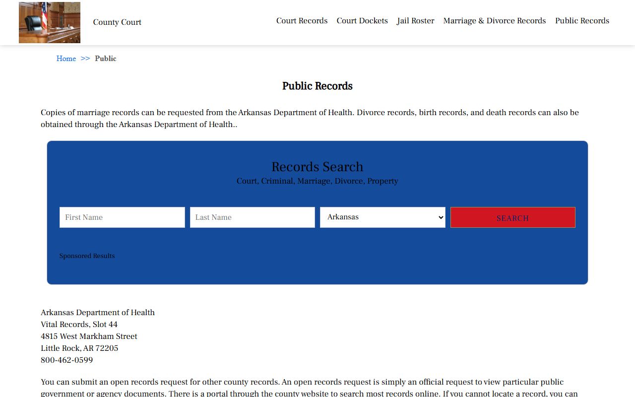 Arkansas County divorce records - public records request portal