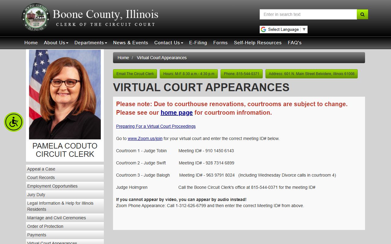 Boone County Circuit Clerk virtual court - divorce case appearances