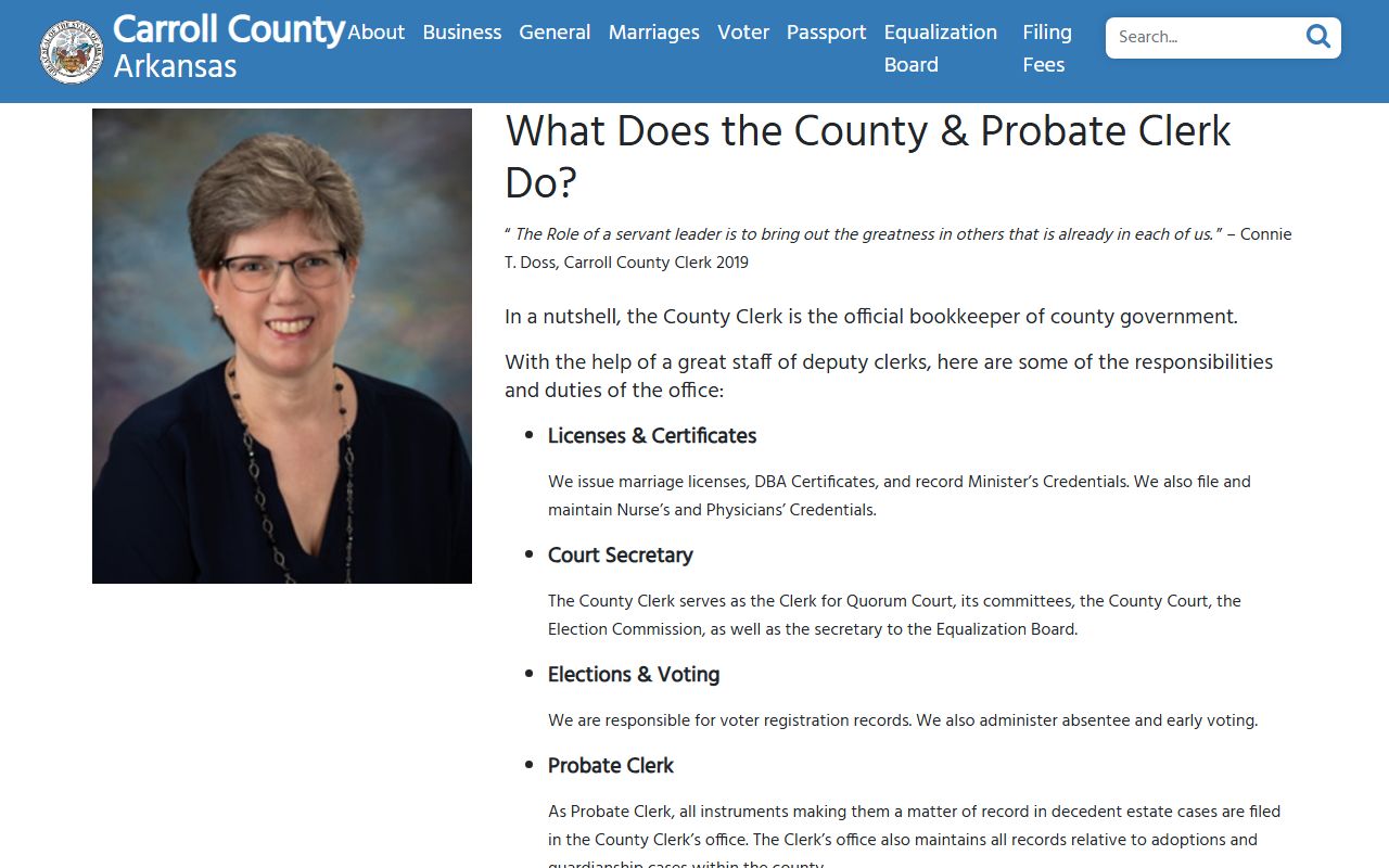 Carroll County Clerk Connie Doss - marriage and records office