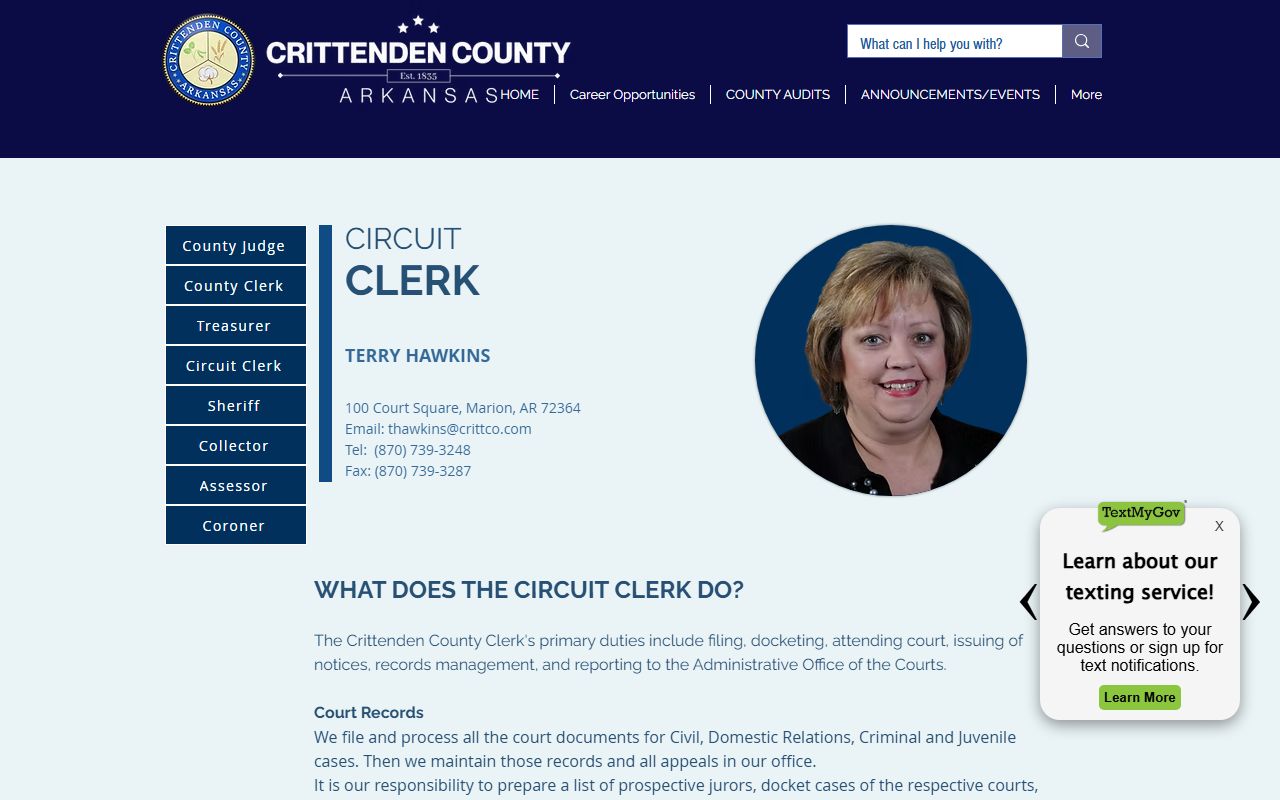 Official Crittenden County Circuit Clerk website showing divorce decree record access