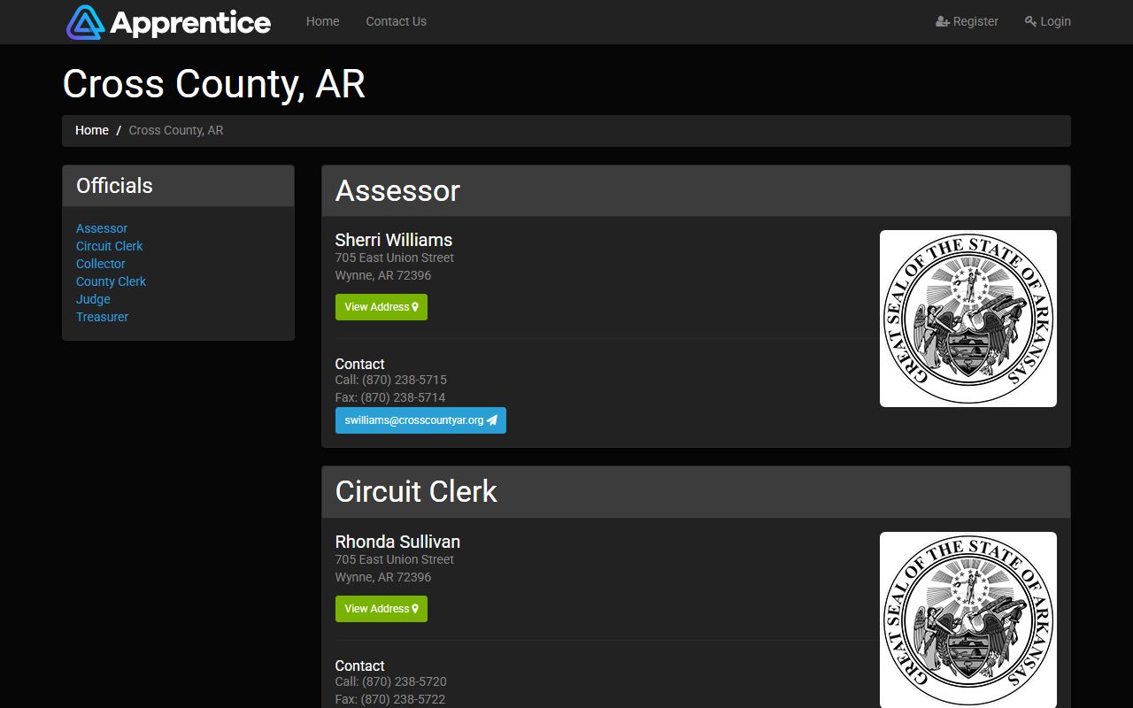 County Service Network Cross County officials and contact directory for divorce records