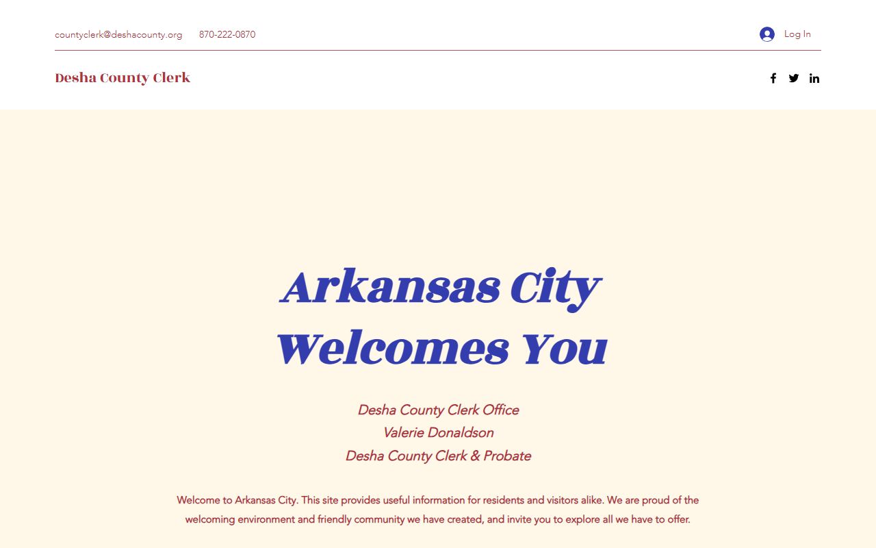 Official Desha County Clerk website showing county records access and contact information
