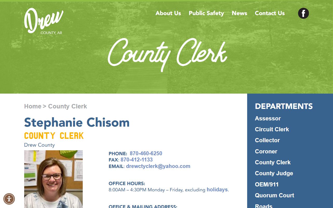 Official Drew County government clerk page showing divorce decree record access in Monticello