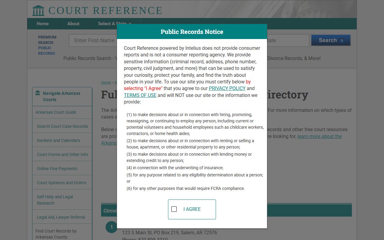 CourtReference.com Fulton County Arkansas courts page listing Circuit and District Court contact information