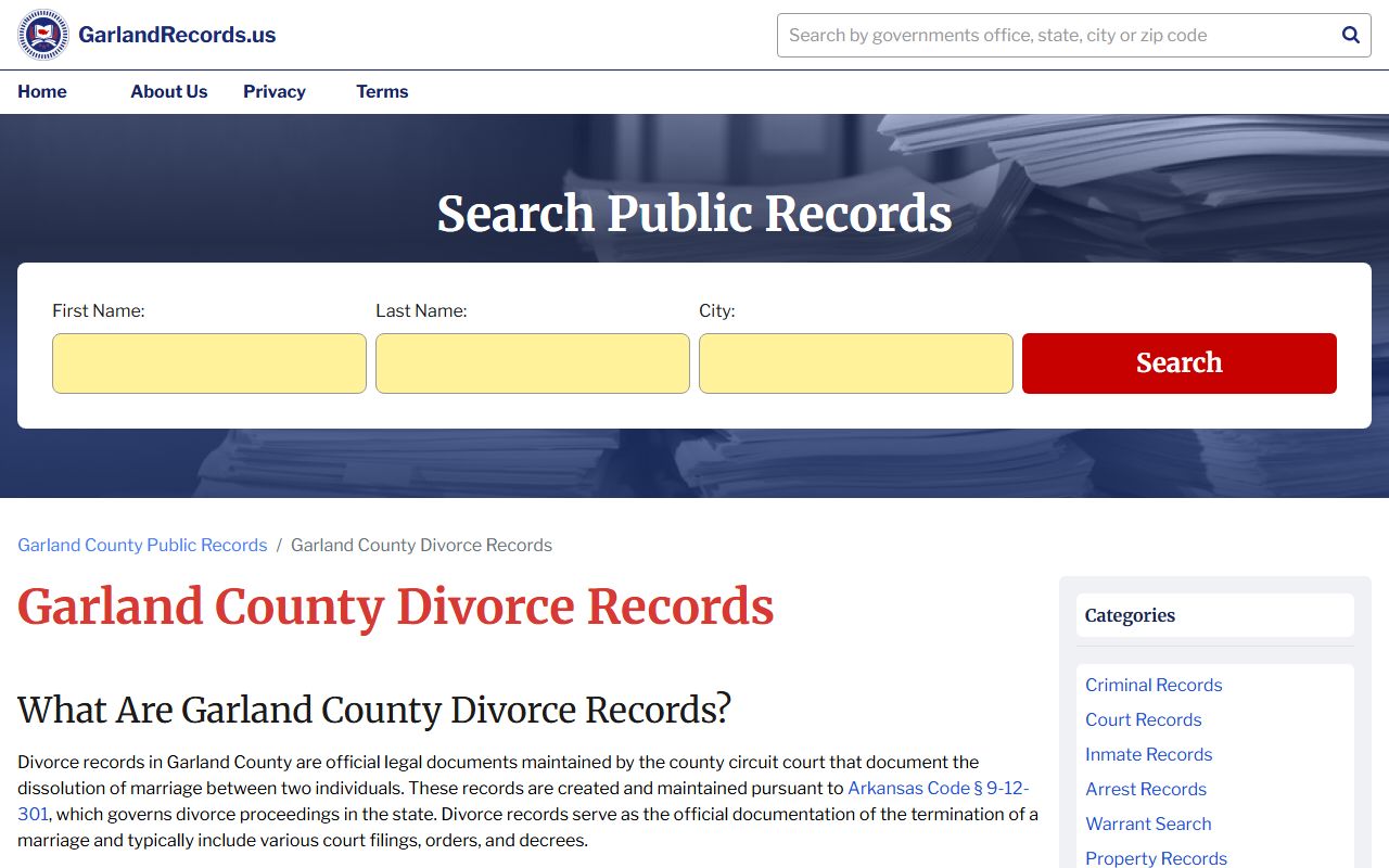 Garland County divorce records portal