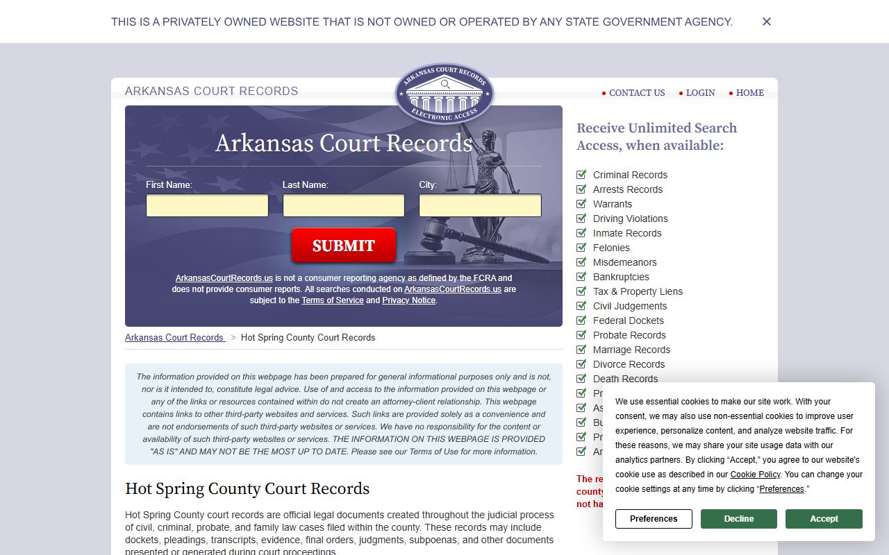 Hot Spring County Arkansas court records divorce